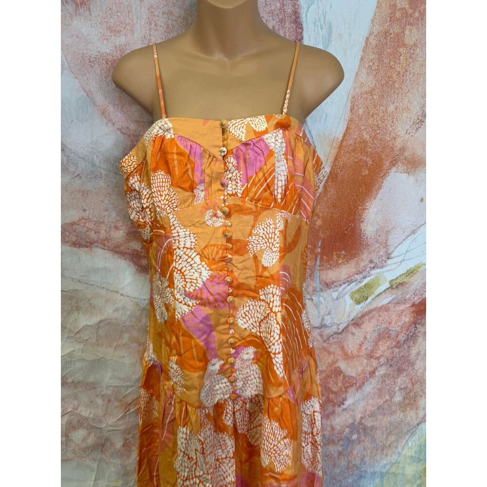 Anthropologie Farm Rio Linen Blend Strapless Drop-Waist Maxi Dress - Picture 6 of 8